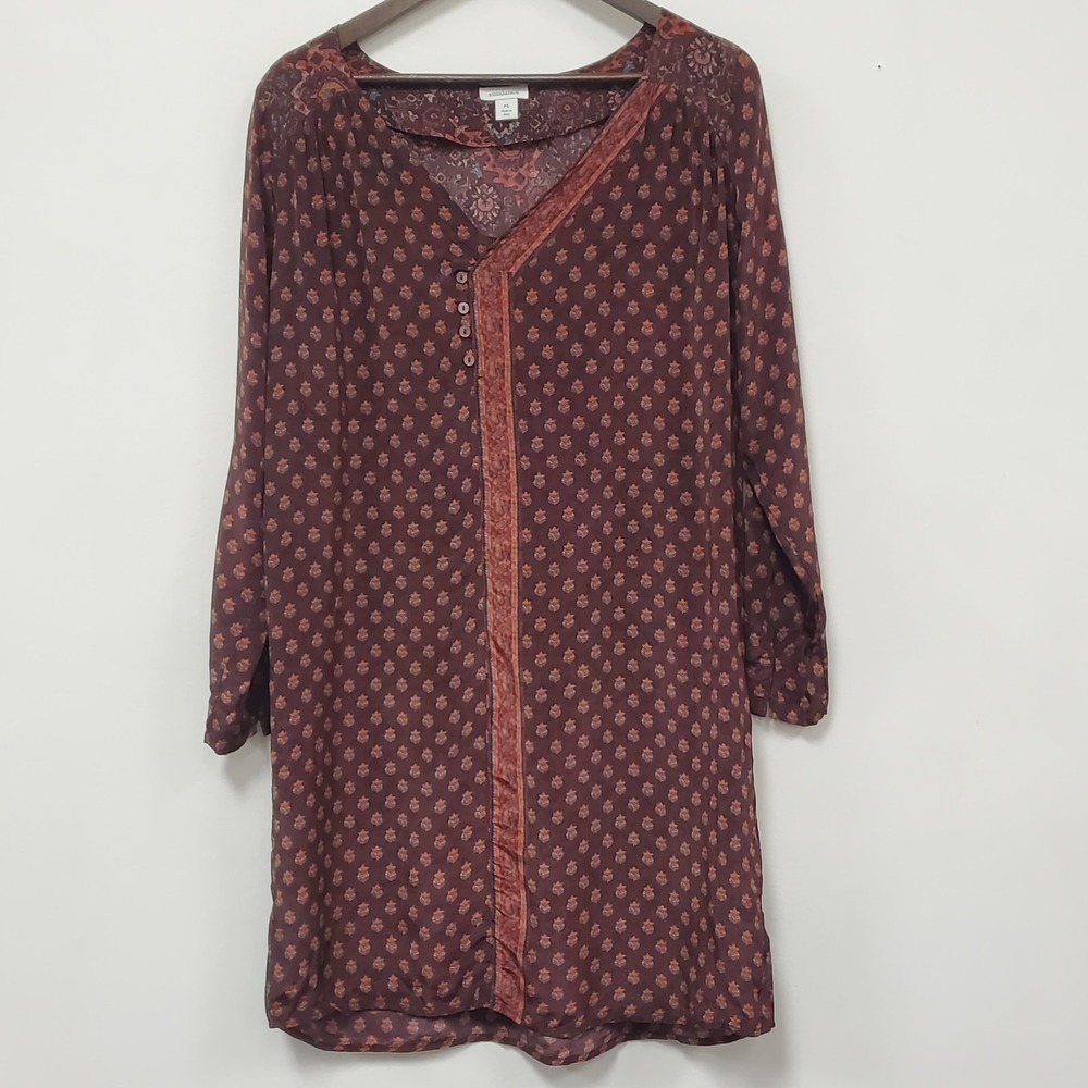 Sundance WomensLong Sleeve V Neck Knee Length Dress Size S Petite Red Boho